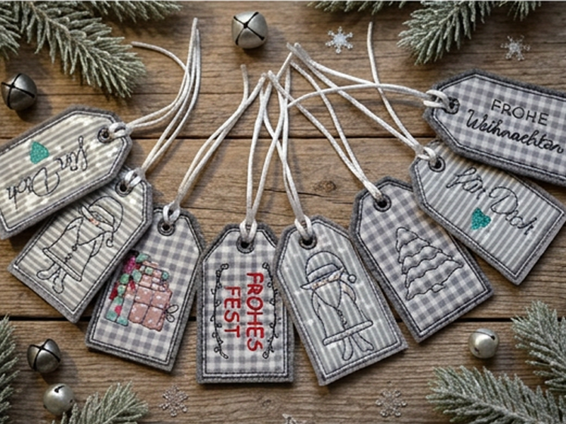 Weihnachtliche Geschenkeanhänger - ITH-Stickdatei